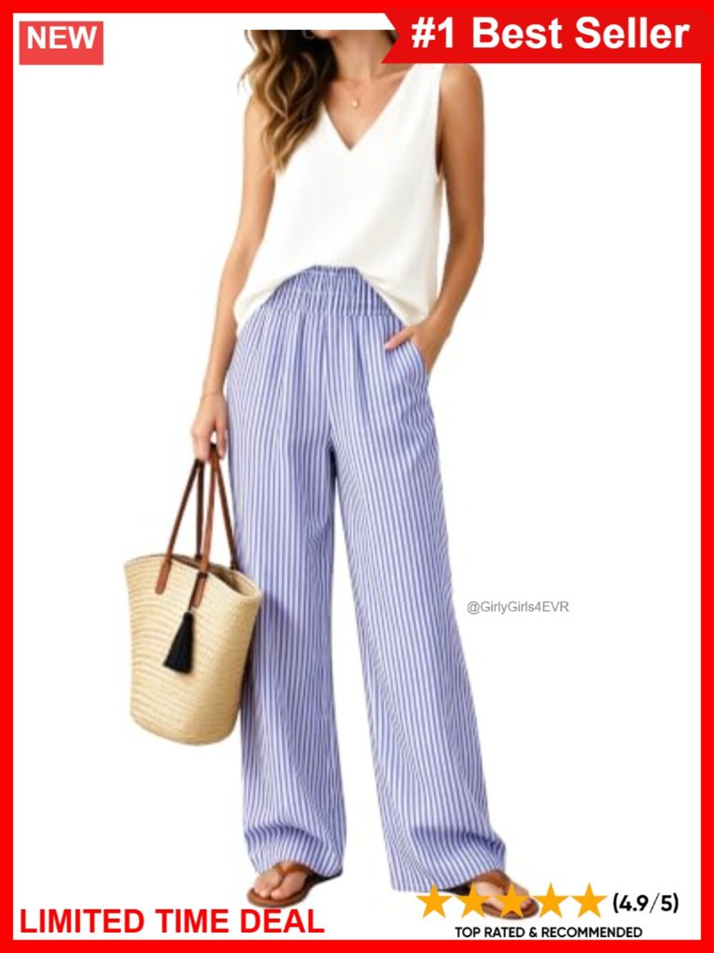 Women's Palazzo Pants Wide Leg Smocked Waist Casual Pockets